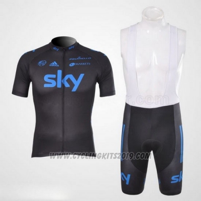 2012 Cycling Jersey Sky Black and Blue Short Sleeve and Bib Short