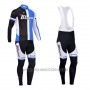 2013 Cycling Jersey Whiteo Black and Blue Long Sleeve and Bib Tight