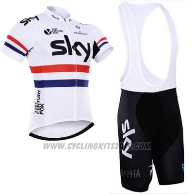 2015 Cycling Jersey Sky Campione Regno Unito White and Red Short Sleeve and Bib Short