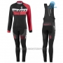 2016 Cycling Jersey Women Scott Red and Black Long Sleeve and Bib Tight