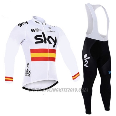 2017 Cycling Jersey Sky Campione Spain White Long Sleeve and Bib Tight