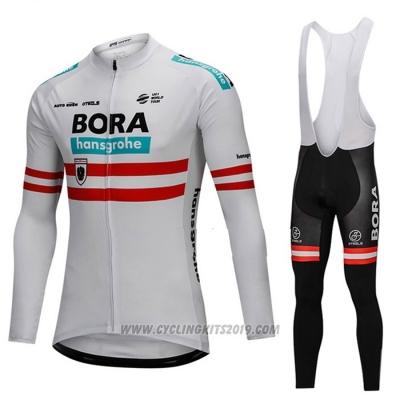 2018 Cycling Jersey Bora Campione Austria White Long Sleeve and Bib Tight