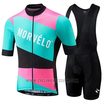 2018 Cycling Jersey Morvelo Green and Pink Short Sleeve and Bib Short