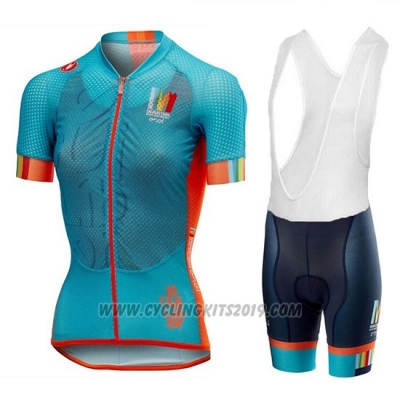 2018 Cycling Jersey Women Castelli Maratona Dles Dolomites-Enel Blue Orange Short Sleeve and Bib Short