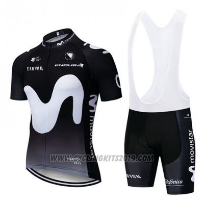 2019 Cycling Jersey Movistar Black White Short Sleeve and Bib Short