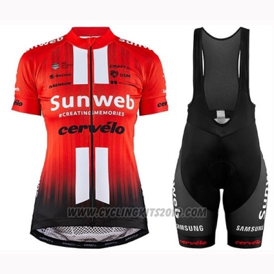 2019 Cycling Jersey Women Sunweb Orange White Short Sleeve and Bib Short