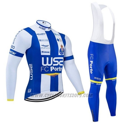2020 Cycling Jersey W52-FC Porto White Blue Long Sleeve and Bib Tight