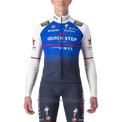 2022 Cycling Jersey Deceuninck Quick Step Blue White Long Sleeve and Bib Tight