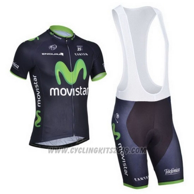 2014 Cycling Jersey Movistar Black Short Sleeve and Bib Short