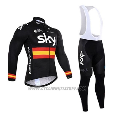 2017 Cycling Jersey Sky Campione Spain Black Long Sleeve and Bib Tight