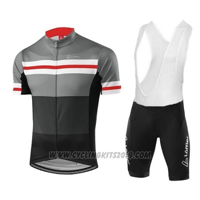 2018 Cycling Jersey Loffler Black Gray Short Sleeve and Bib Short