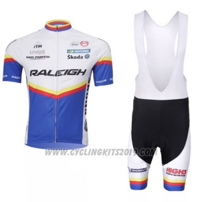 2012 Cycling Jersey Raleigh Blue and White Short Sleeve Bib Short