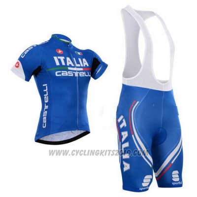 2015 Cycling Jersey Castelli Italy Blue Short Sleeve and Bib Short
