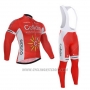 2015 Cycling Jersey Cofidis Red Long Sleeve and Bib Tight