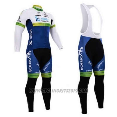 2015 Cycling Jersey Orica GreenEDGE Blue and White Long Sleeve and Bib Tight