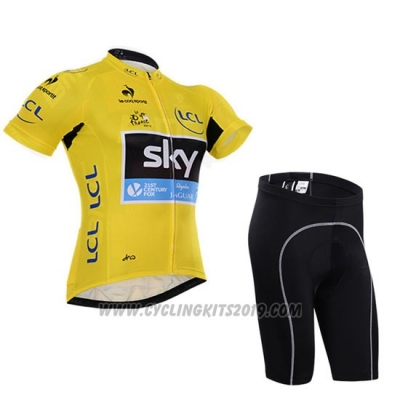 2015 Cycling Jersey Sky Lider Yellow Short Sleeve and Bib Short