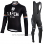 2017 Cycling Jersey Bianchi Milano Ml Black Long Sleeve and Bib Tight