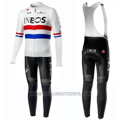 2019 Cycling Jersey Ineos Champion Uk White Long Sleeve and Bib Tight