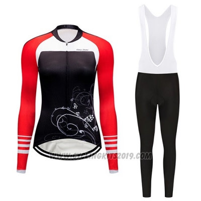 2019 Cycling Jersey Women Dirty Snow Red White Black Long Sleeve and Bib Tight