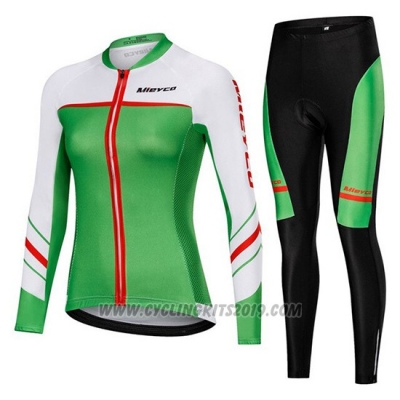 2019 Cycling Jersey Women Mieyco White Green Long Sleeve and Bib Tight