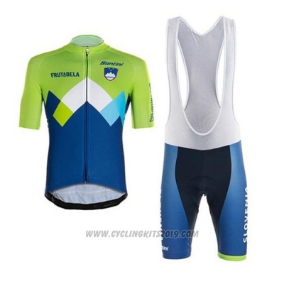 2020 Cycling Jersey Slovenia Green Blue Short Sleeve and Bib Short
