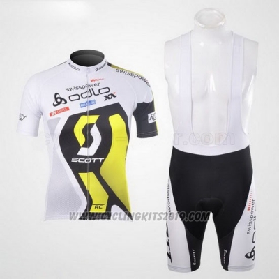 2012 Cycling Jersey Scott White and Yellow Short Sleeve and Salopette