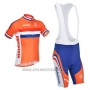 2013 Cycling Jersey Netherlands White and Orange Short Sleeve and Bib Short