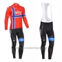 2013 Cycling Jersey Sky Campione Norway Blue and Red Long Sleeve and Bib Tight