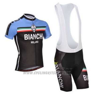 2014 Cycling Jersey Bianchi Black and Blue Short Sleeve and Bib Short