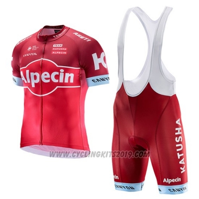2017 Cycling Jersey Katusha Alpecin Red Short Sleeve and Bib Short