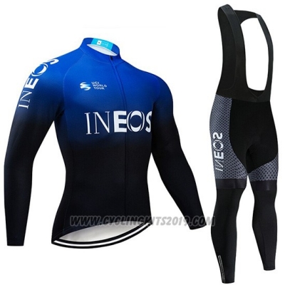 2019 Cycling Jersey Castelli Ineos Black Blue Long Sleeve and Bib Tight