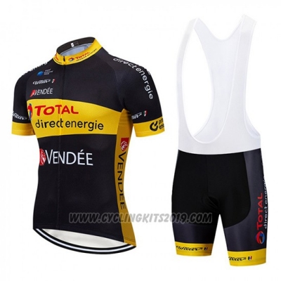 2019 Cycling Jersey Direct Energie Black Yellow Short Sleeve and Bib Short