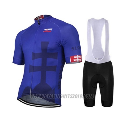 2019 Cycling Jersey Slovakia Blue Black Short Sleeve and Bib Short