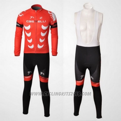 2010 Cycling Jersey Castelli White and Red Long Sleeve and Bib Tight