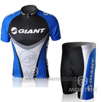 2010 Cycling Jersey Giant Black and Sky Blue Short Sleeve and Bib Short