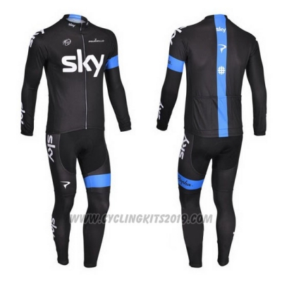 2013 Cycling Jersey Sky Blue and Black Long Sleeve and Bib Tight