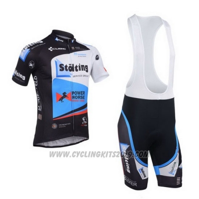 2013 Cycling Jersey Stolting Black and Sky Blue Short Sleeve and Bib Short