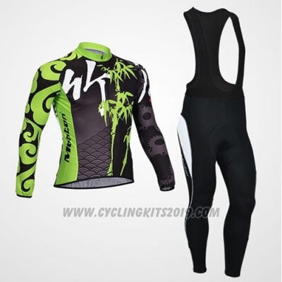2014 Cycling Jersey Monton Black and Green Long Sleeve and Bib Tight