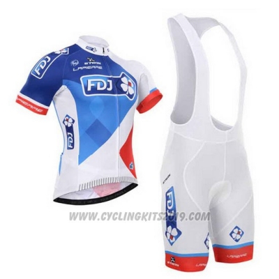 2015 Cycling Jersey FDJ White and Blue Short Sleeve and Bib Short