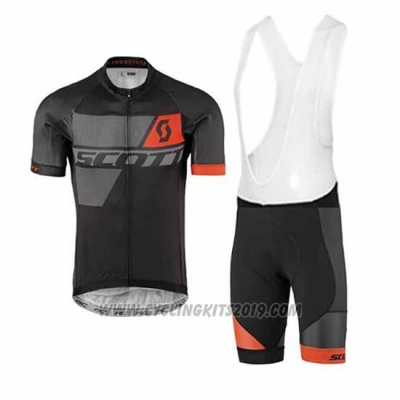 2017 Cycling Jersey Scott Gray and Black Short Sleeve and Salopette