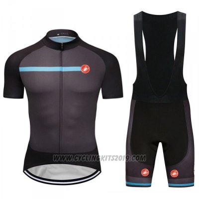 2018 Cycling Jersey Castelli Dark Gray Short Sleeve and Bib Short