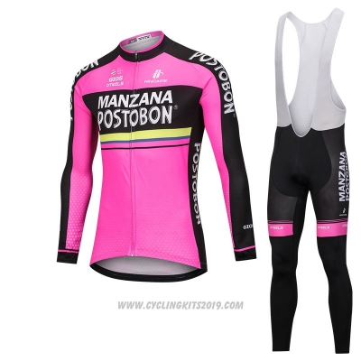 2018 Cycling Jersey Manzana Postobon Pink Long Sleeve and Bib Tight