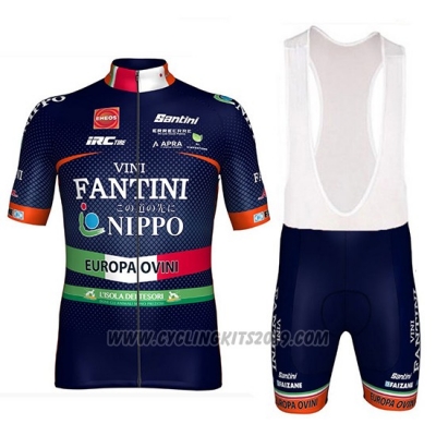 2018 Cycling Jersey Nippo Vini Fantini Europa Ovini Dark Blue Short Sleeve and Bib Short