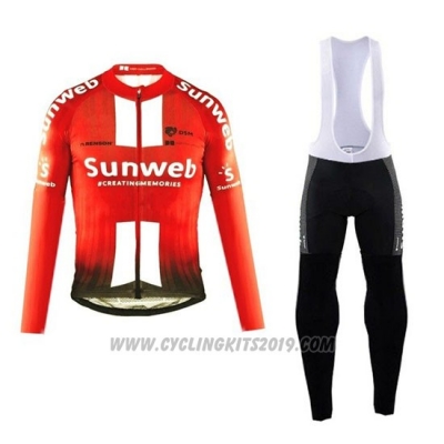 2019 Cycling Jersey Sunweb Orange White Long Sleeve and Bib Tight