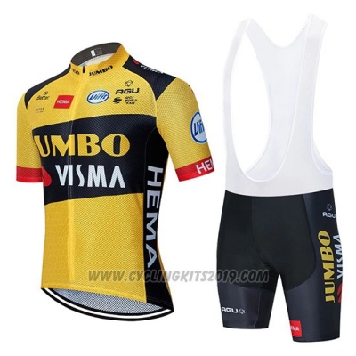 2020 Cycling Jersey Jumbo Visma Yellow Black Short Sleeve and Bib Short