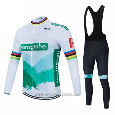 2021 Cycling Jersey Bora-Hansgrone White Green Long Sleeve and Bib Tight