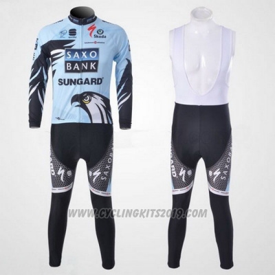 2011 Cycling Jersey Saxo Bank Light Blue Long Sleeve and Bib Tight