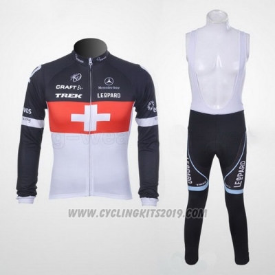2011 Cycling Jersey Trek Leqpard Campione Switzerland Red and White Long Sleeve and Bib Tight