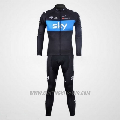2012 Cycling Jersey Sky Black and Sky Blue Long Sleeve and Bib Tight