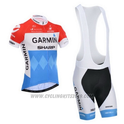 2014 Cycling Jersey Garmin Sharp Light Blue and Red Short Sleeve and Bib Short